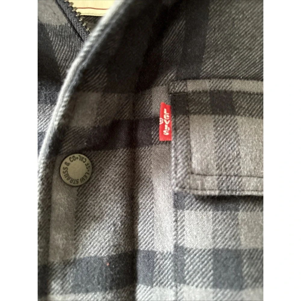 Levi's Sherpa Lined Hooded Shirt Jacket Zip Button Men's Outerwear Size Small